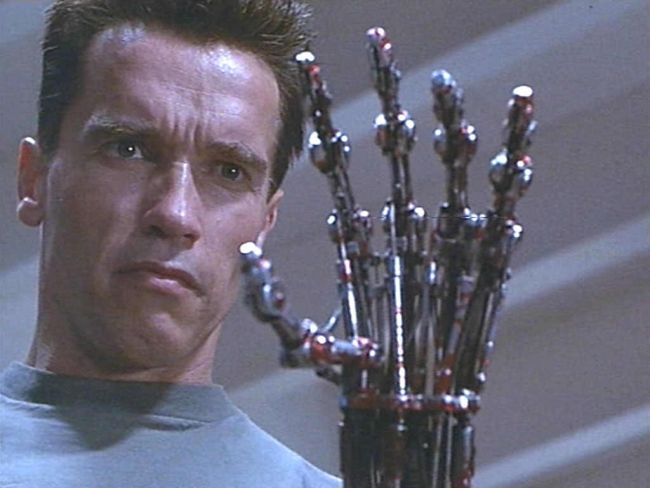 Picture of the Terminator from T2 staring at his bionic hand. 